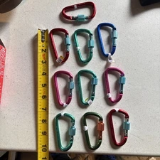 10 Aluminum Spring Loaded D Ring Carabiners Screw Lock Key Chain Belt Clip Hook