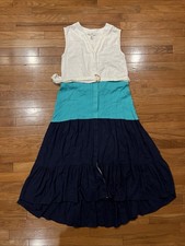 H by Halston Dress Small Sleeveless V Neck Tiered Belted Hi Low White