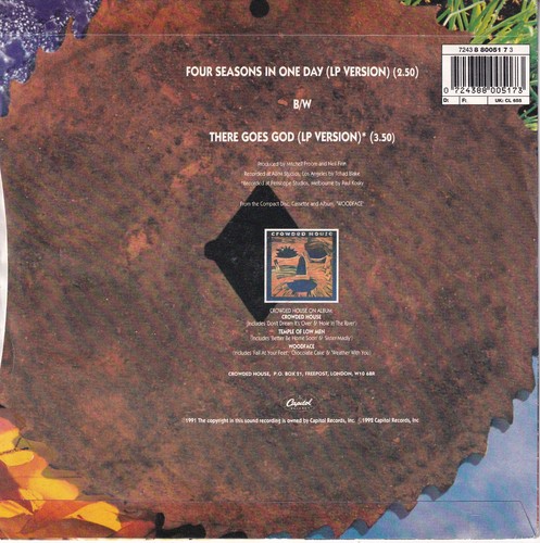 CROWDED HOUSE..FOUR SEASONS IN ONE DAY..VERY GOOD 1991 CAPITOL ALT.ROCK / POP 7" - Picture 3 of 4