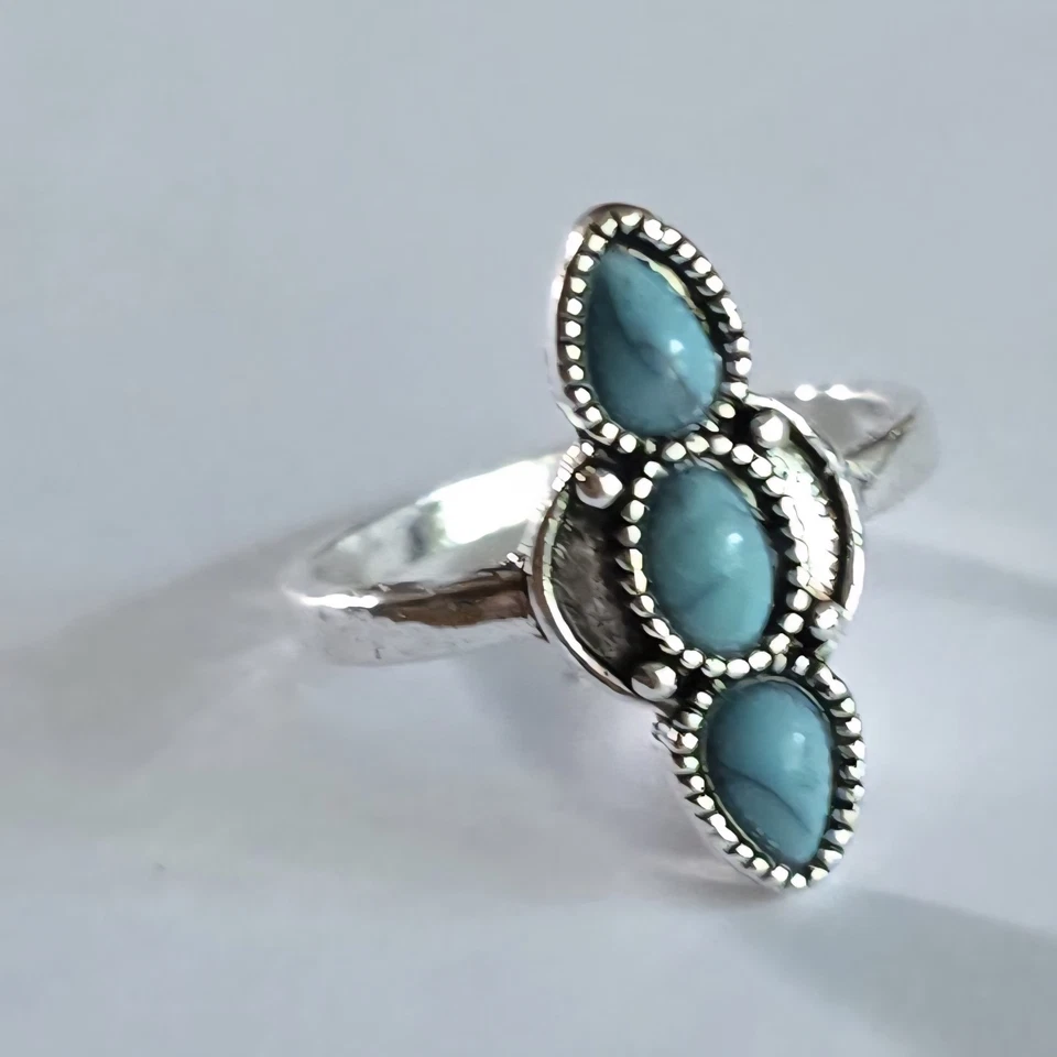 CALIDAD PLATA TITANIO NUEVO TALLA 9 BISEL CONJUNTO TURQUESA IMPRESIONANTE MUJER ANILLO S Foto 4 de 4