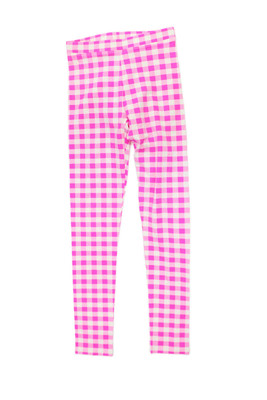 Crewcuts Childrens Girls Gingham Plaid Leggings Neon Pink White Size12