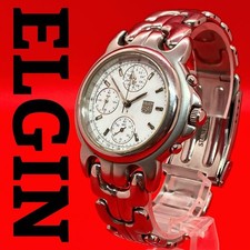 Elgin Chronograph Quartz Watch Silver Dial Ready to Use Authentic Timepiece