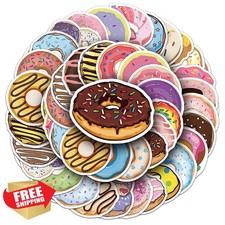 50pc Donut Stickers, Waterproof Vinyl, Laptop, Water Bottle, Kids/Adults