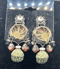 Orecchini pendenti AYALA BAR vintage tessuto tono argento verde 2” Israele