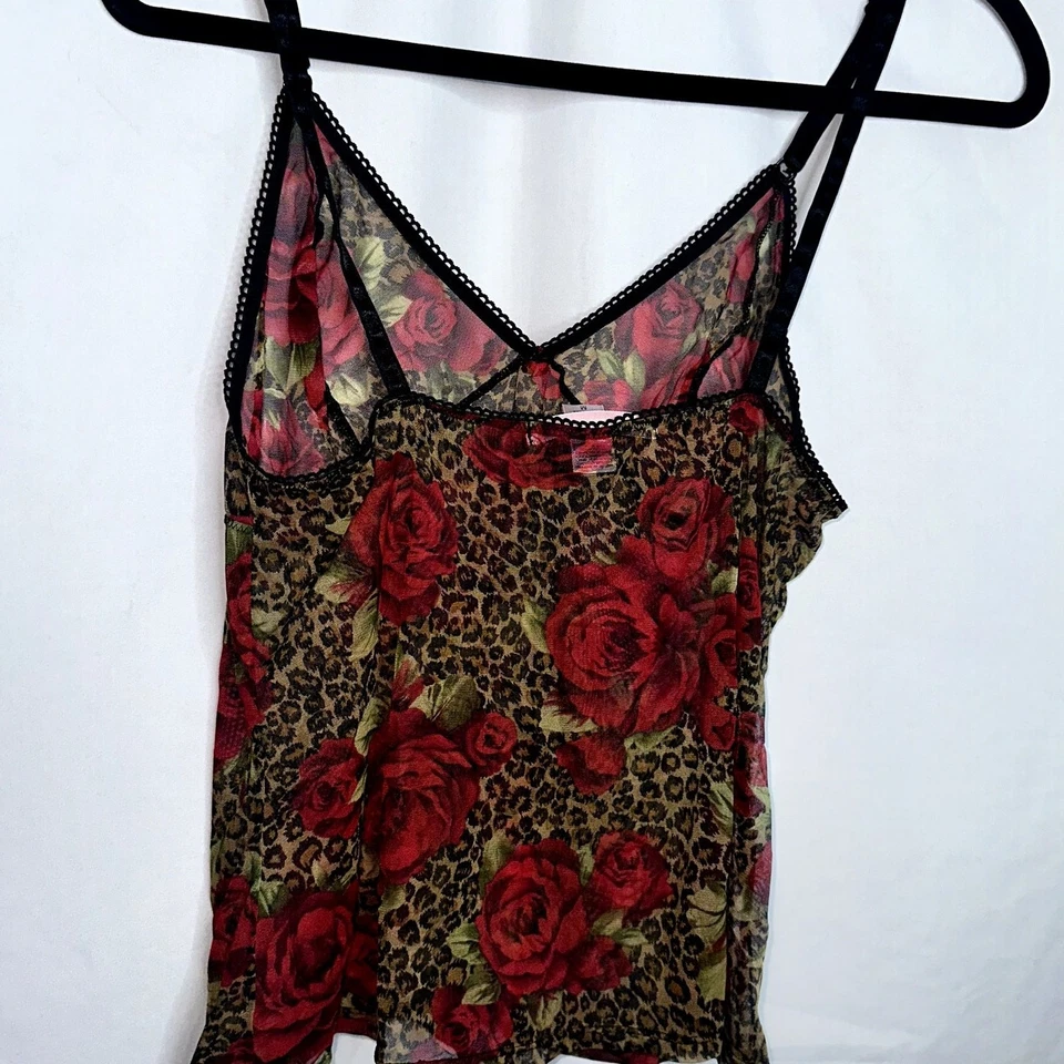 Victoria Secret женщин размер средний чистый сетки камзол Y2K леопард красный розовый - Изображение 4 из 4