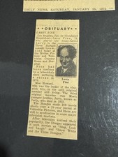 Three Stooges Larry Fine Original Daily News Newspaper Obituary 1/25/75