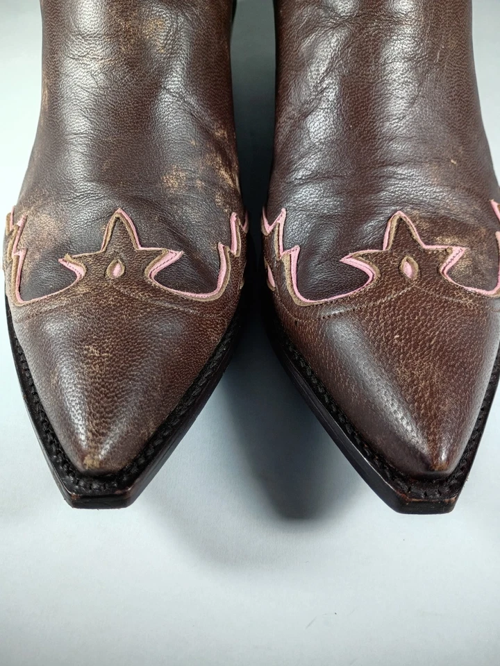 СТАРЫЙ GRINGO VILLA винтажный искусственно состаренный Choc/розовый Western ковбойские сапоги женщин 9,5B - Изображение 4 из 4