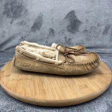 UGG Shoes Womens Size 7 Brown Suede Moccasin Slippers Shearling Lined Indoor