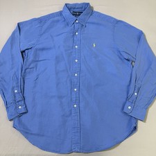 VTG Ralph Lauren Shirt Mens Size Large Linen Silk Blue Classic Fit Button Down