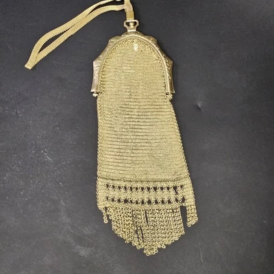 Vintage 20er Jahre Whiting & Davis Gold Metall Netz lange Tasche Handtasche Flapper Mädchen - Bild 1 von 4