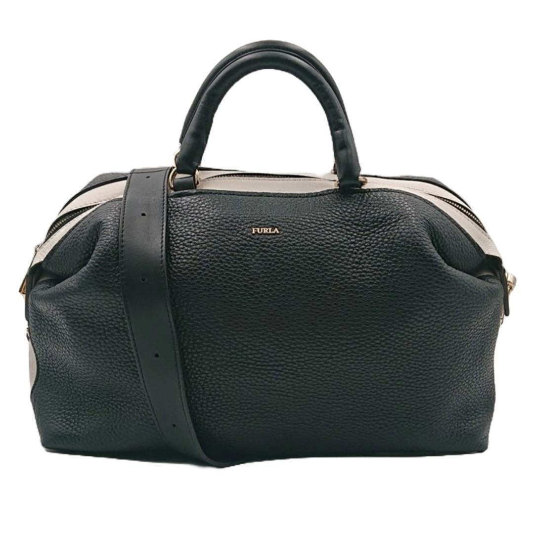 FURLA 2-Way Handbag Shoulder Bag Black White