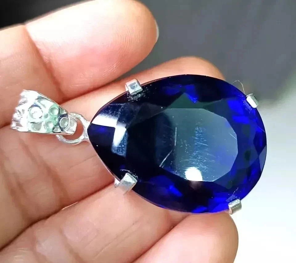 27 Ct Natural Blue Sapphire Pear Cut 925 Sterling Silver Gemstone ...