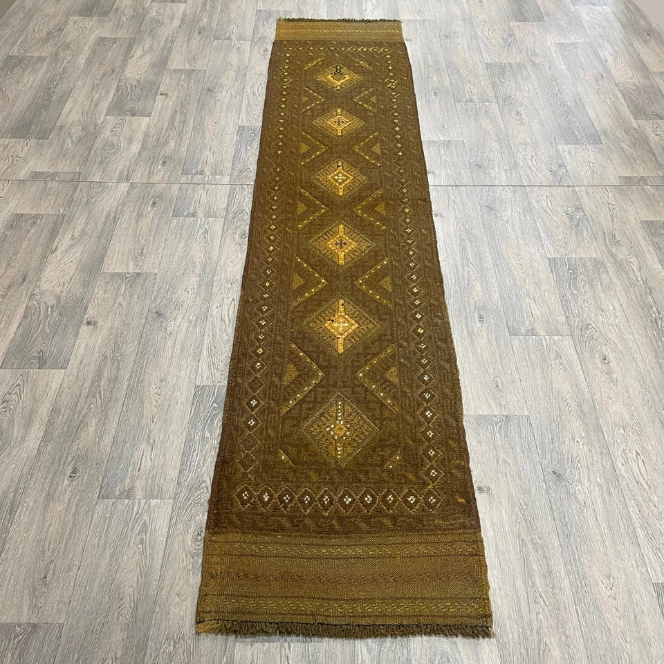273 x 59cm Vintage Handmade Afghan Carpet Hallway Runner Mushwani Thick Wool Rug - Image 3 of 4