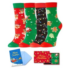 4 Pack Christmas Socks Boys Girls Santa Light Xmas Kids With Card