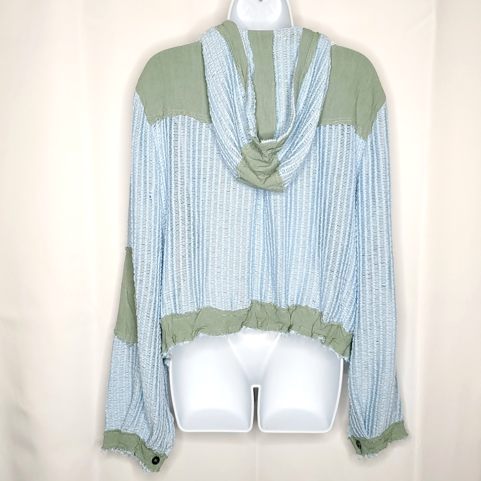 POL Open Knit Crochet Patchwork Jacket M Blue Gre… - image 3