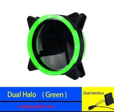 120mm 12cm RGB Fixed LED Computerlüfter PC Gehäuselüfter Dual Ring Lüfter Grün