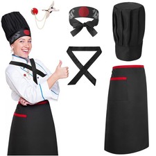 Hibachi Chef Hat and Apron Costume Set, Professional Complete Japanese Teppan...