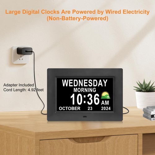 Digital Calendar Dementia Alarm Clock with Day and Date for Elderly - 15 Alar... - Picture 6 of 8
