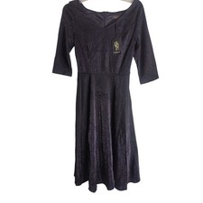 DressyStar Womens Black Metallic Glitter V-Neck 3/4 Sleeve Fit & Flare Dress S