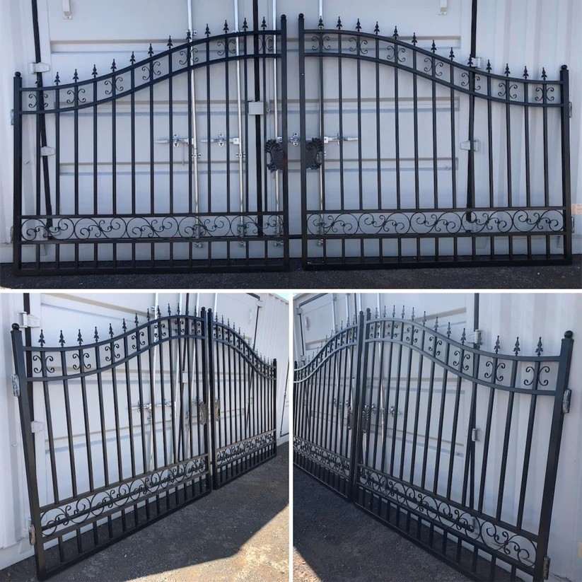 12FT Iron Driveway Gate Double Swing Rustproof for Garden & Yard