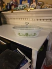 Vintage Glasbake Green Daisy Flower J-235 1 Quart Oval Casserole Dish w Lid