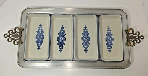 Pfaltzgraff Yorktowne Relish Cheese Cracker Dishes & Metal Serving Tray USA VTG