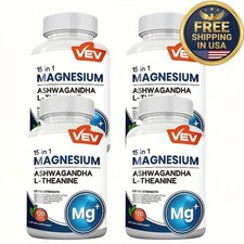 15-in-1 Magnesium Ashwagandha L-Theanine 120 Veggie Caps - Extra Strength Mg 