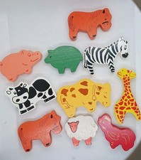 Wooden Train Animal Lot of 10 Brio Compatible Zoo Farm Figures Giraffe Zebra Cow