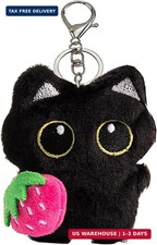 Cute Black Cat Plush Keychain for Backpack, Stuffed Bag Purse Charms, Kawaii Str