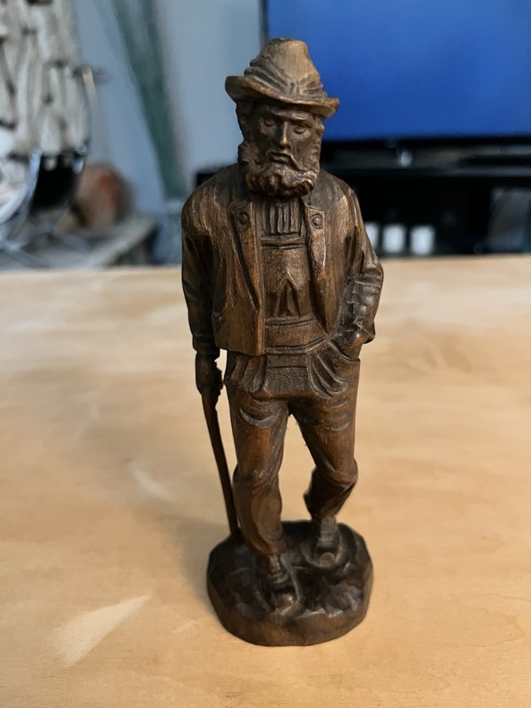 Vintage Hand Carved Wood Alpine Man Figurine 6” Black Forest Tyrolean Folk Art G