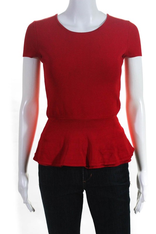 Intermix Womens Short Sleeve Knit Peplum Blouse Red Size Small LL19LL