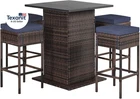 5-Piece Outdoor Bar Set, Wicker Rattan Bar Height Patio Set W/4 Cushion Bar Stoo
