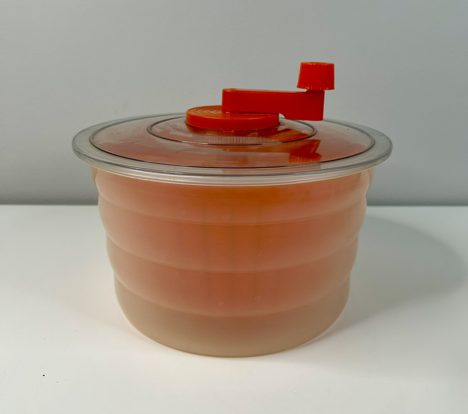 Vintage 1970s Orange Large Salad Spinner Strainer Retro Kitchen Tool-image