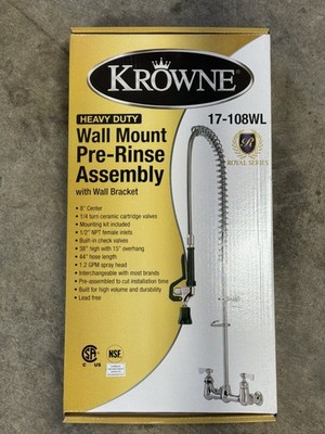 Krowne 17-108WL Royal Series Pre-Rinse Assembly, Chrome Finish, 8'' Center