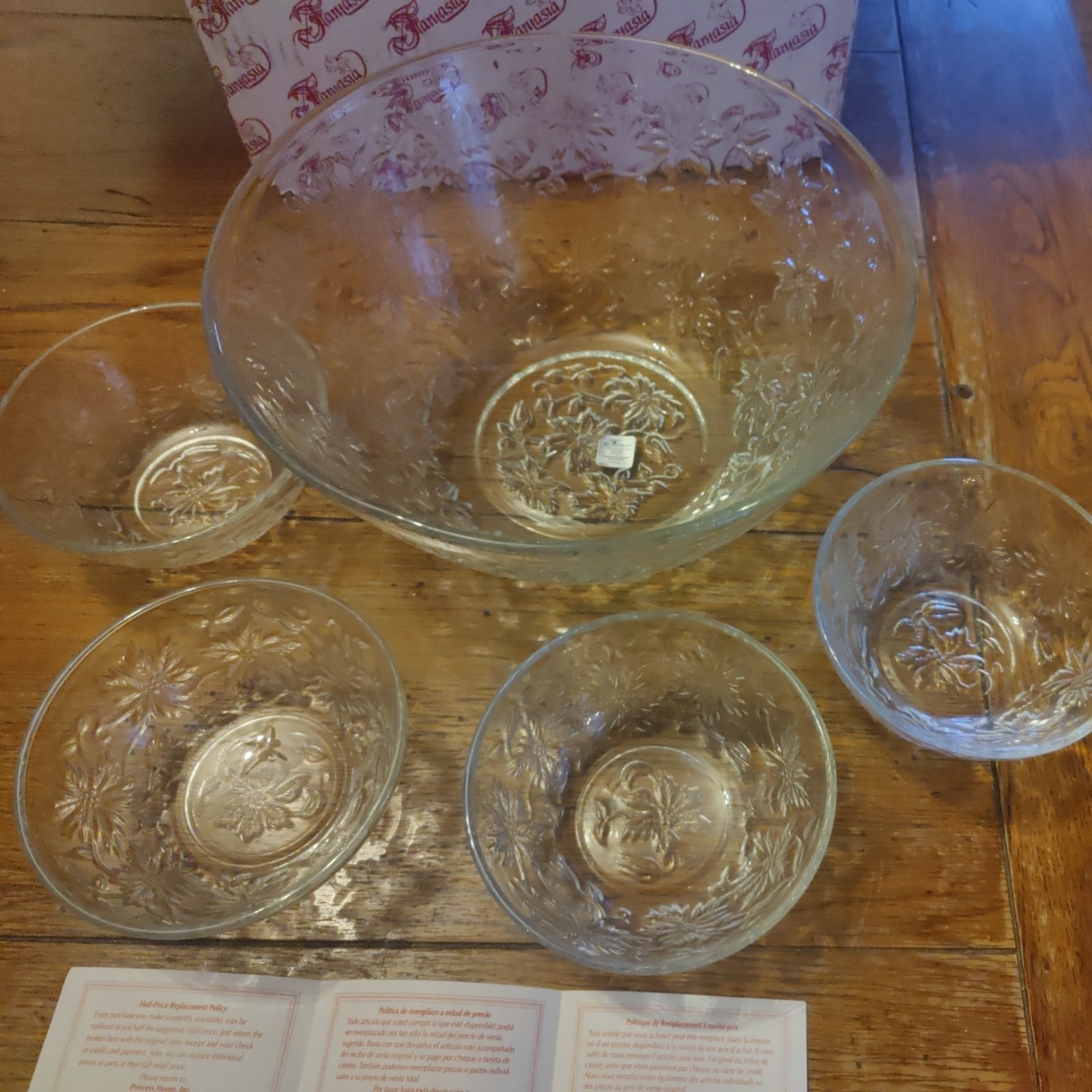 Vintage Princess House Fantasia 5 Pc Crystal Salad Bowl Set