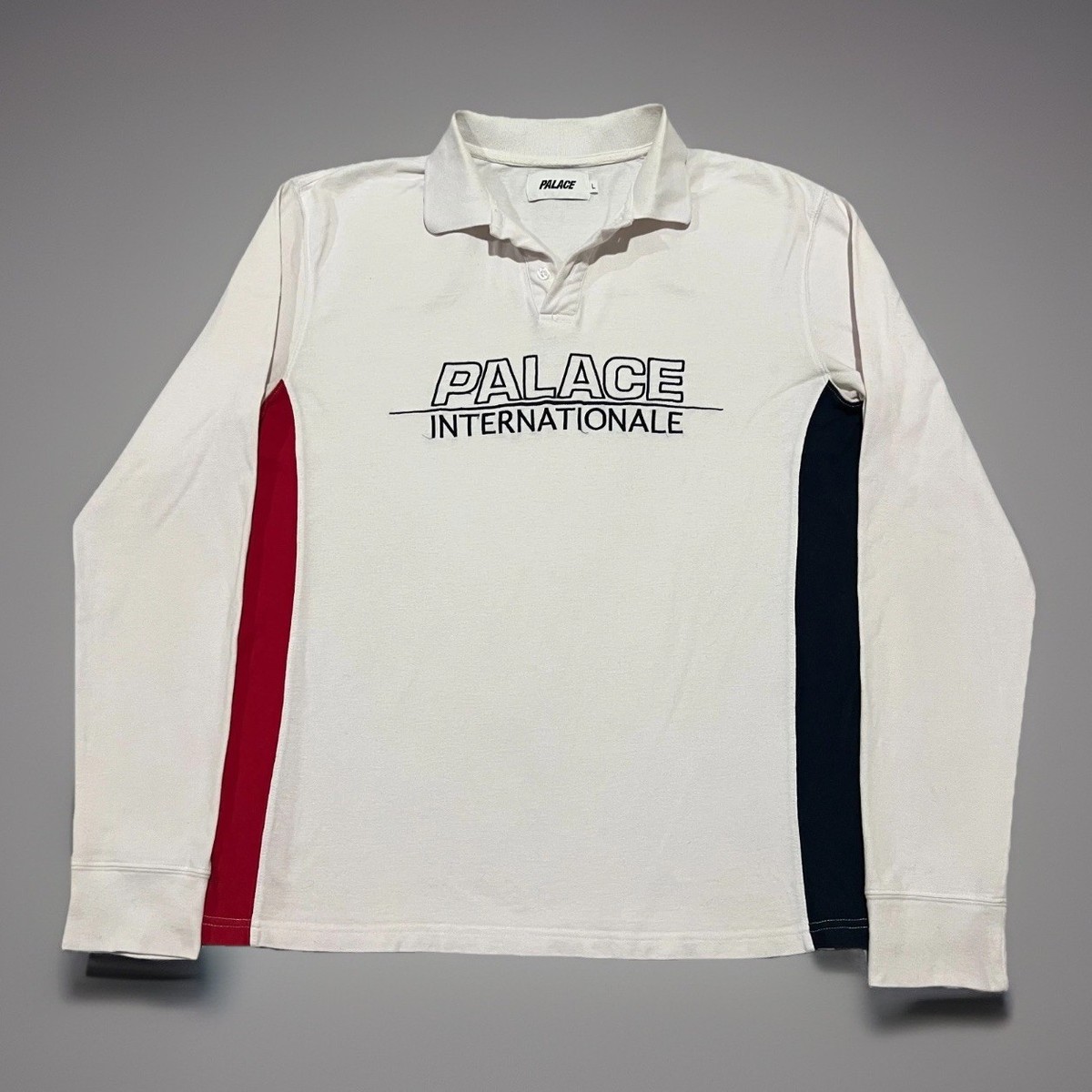 Palace Skateboard Mens White Internationale Long Sleeve Polo Rugby