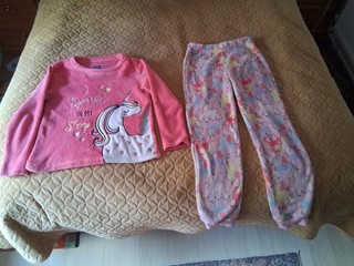 Girls Pyjamas Age 9 10 Unicorn Warm Fleece Long Sleeve 2 Piece Set