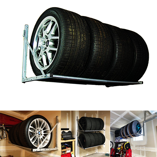 Garage Tire Rack Wall Mount Folding Car Wheel Storage Steel Support