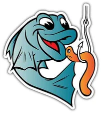 Fisherman Fish Fishing Worm Bite Hook Funny Car Bumper Vinyl Sticker Decal 4"X5"