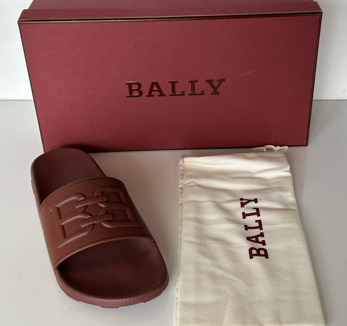 Bally Scotty Men\'s Slide Rubber Heritage Red Logo Sandals 11 US 6300475 IT NIB Bally Men main image 3
