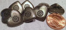 8 Dark Silver Tone Slightly Domed Metal Heart Shank Buttons 11/16" 17mm # 7450