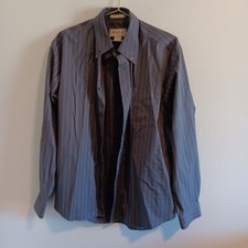 Eddie Bauer Wrinkle Men's M Resistant Blue Brown Button Front Shirt Long Sleeve