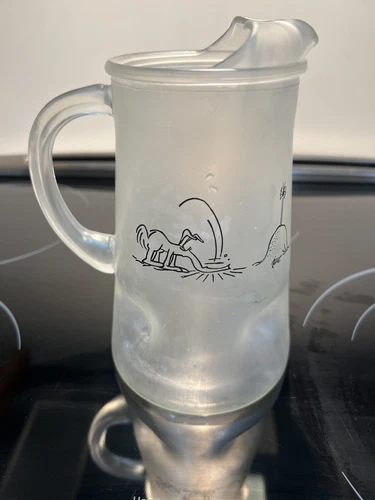 BC Johnny Hart 1972 Frosted Comic Quart Glass Pitcher Anteater Aardvark Zot 