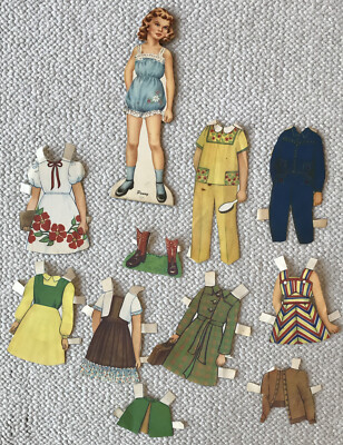  Vintage 1940s Whitman Publishing Co A Wood Doll - ''Penny'' - with 10 outfits