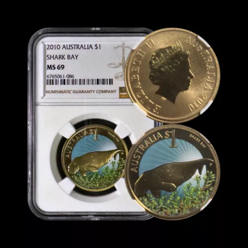 AUSTRALIA. 2010, 1 Dollar - NGC MS69 - Top Pop 🥇 Shark Bay, WA, Dugong Sea Cow