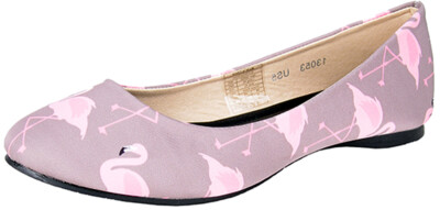 TUK Pink FLAMINGOS On Grey Flat / Ballerinas - Grau Rockabilly