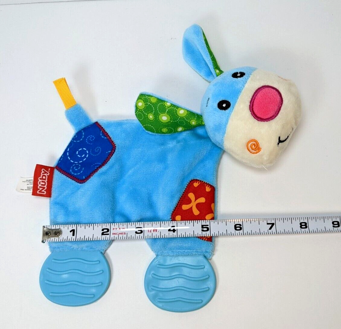 Nuby Puppy Dog Plush Pal Comfort Teethe Blue Crinkle Tab Toy Baby Blankie Lovey