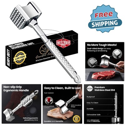 Versatile Kitchen Essential: Stainless Steel Meat Tenderizer with Gift Packaging