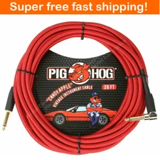 Pig Hog PCH20CAR 1/4 Candy Apple Red Guitar Ins Cable Cord 20ft Right-Angle