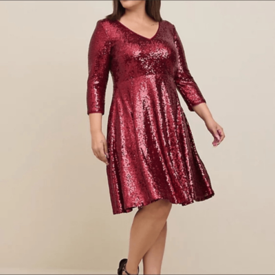 Torrid Burgundy Mini Sequins Skater Dress NWT